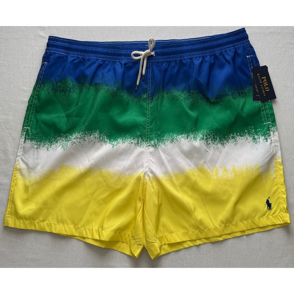Polo Ralph Lauren Mens Colorblock Swim Trunks Blue Green Yellow NWT